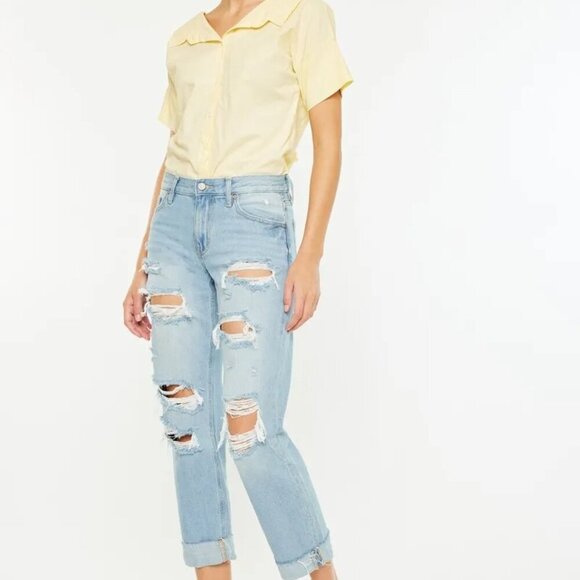 Kancan Mid Rise Distressed Boyfriend Jeans - Picture 5 of 7